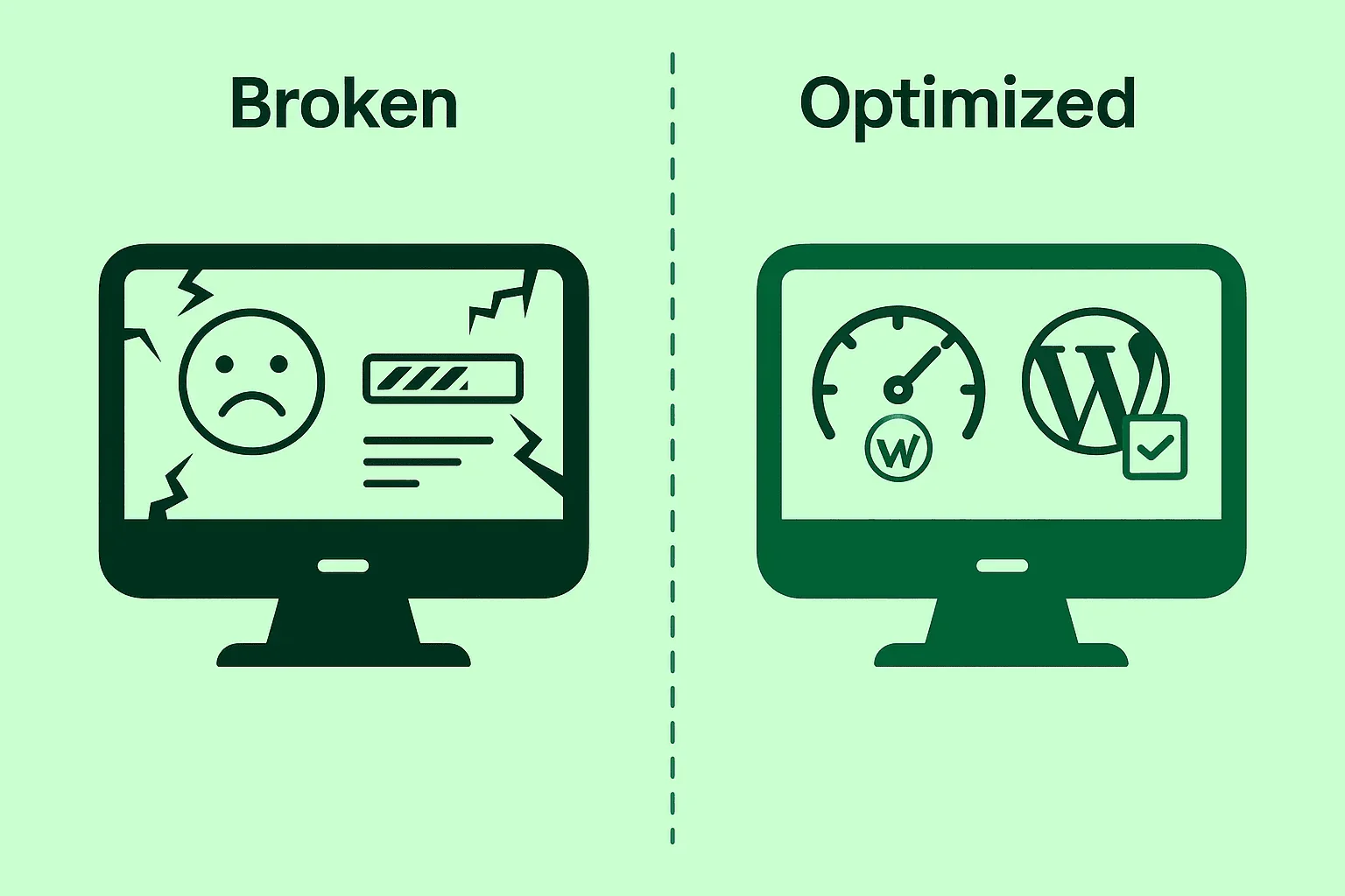Broken vs optimized WordPress site comparison for D2C brands