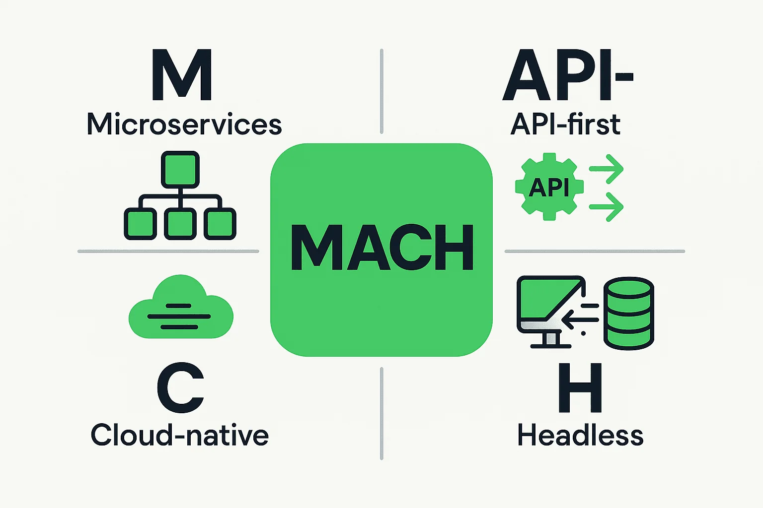 The 4 pillars of Composable Commerce 2.0: Microservices, API-first, Cloud-native, Headless