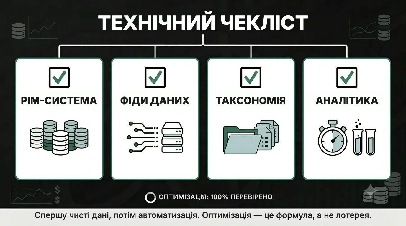 Технічний чекліст готовності eCommerce до AI: PIM-система, фіди даних, таксономія та аналітика
