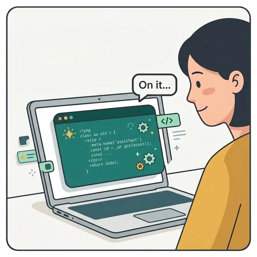 An AI coding assistant writes the code while the manager watches