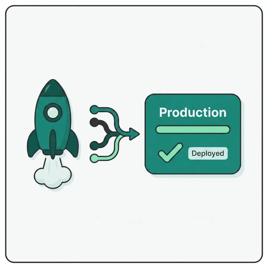 A rocket and a git pipeline deploy the change to production