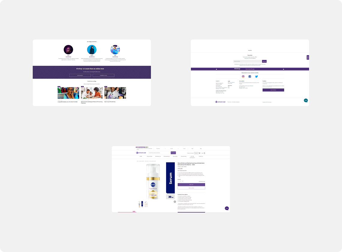 Three website layout screenshots displayed, a hybrid grocery platform for digital, USSD, and offline shopping in emerging markets