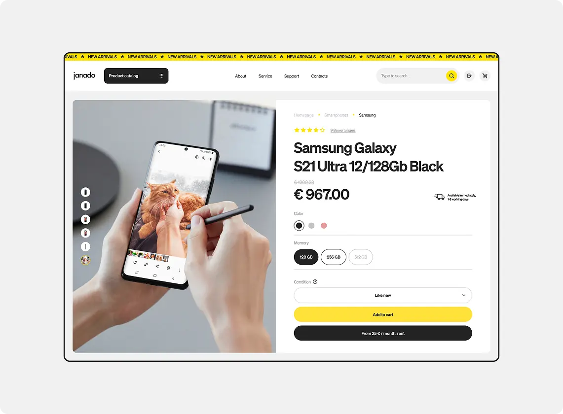 Samsung Galaxy S21 Ultra product page, for an eCommerce project for the German market on Shopify