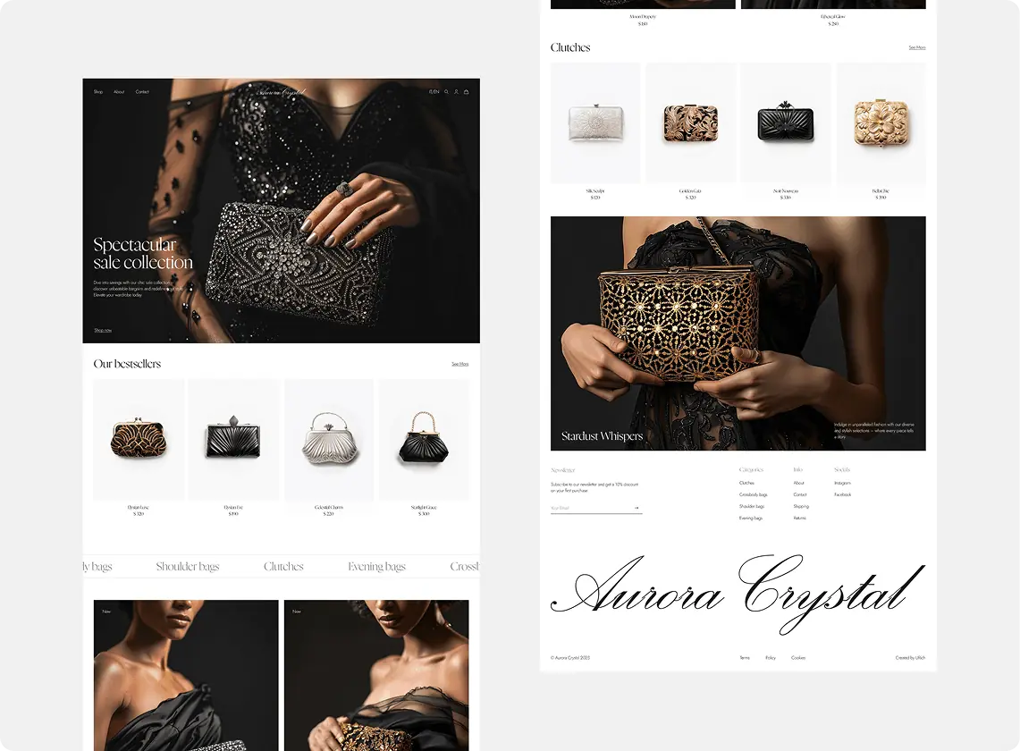 Elegant handbags displayed on website