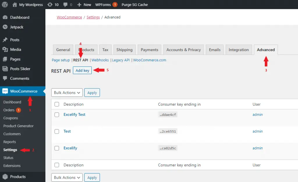 WooCommerce REST API settings interface