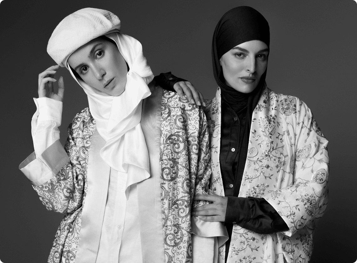 Two women in stylish headscarves represent a fashion d2c ecommerce brand OROY