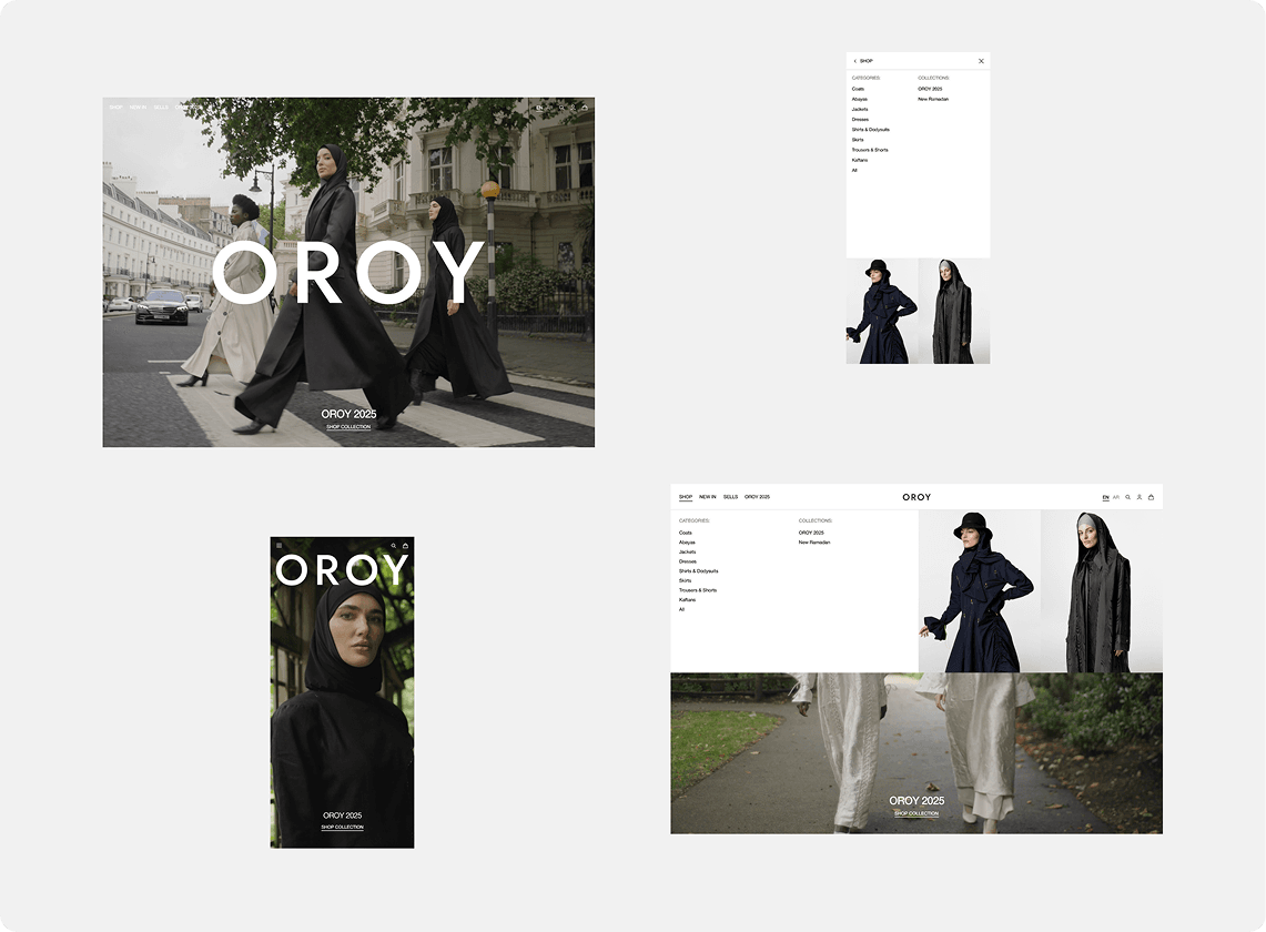 Fashion website layout with models for the fashion brand OROY